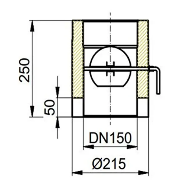 Isolert røykrør 25 cm m/spjeld Ø150mm svart