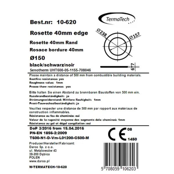Pyntering for Ø150mm røykrør svart