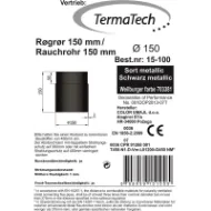 Røykrør rett 15 cm Ø150mm svart metallic