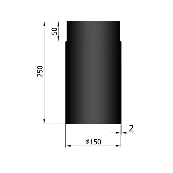 Røykrør rett 25 cm Ø150mm svart metallic