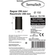 Røykrør rett 25 cm Ø150mm svart metallic