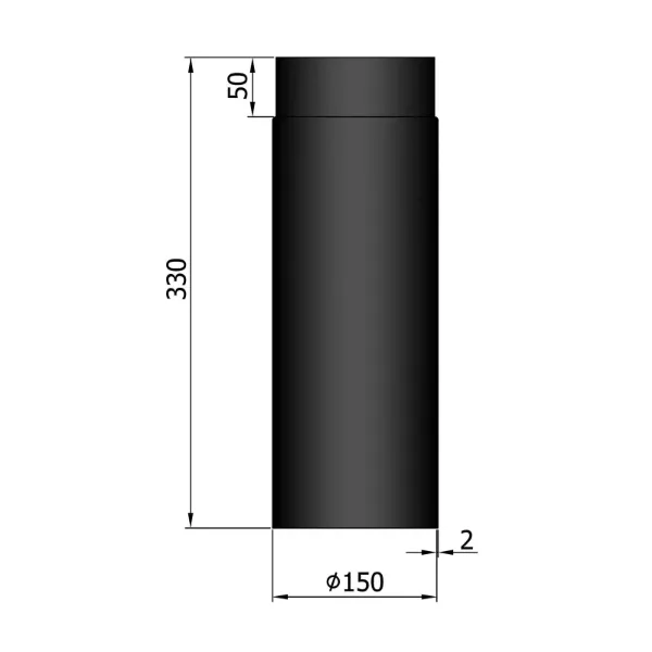 Røykrør rett 33 cm Ø150mm svart metallic