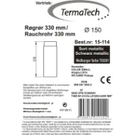 Røykrør rett 33 cm Ø150mm svart metallic