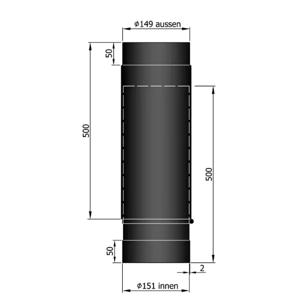 Røykrør rett teleskopisk 59-91 cm Ø150mm svart metallic