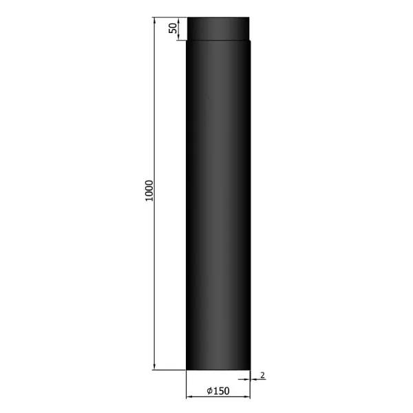 Røykrør rett 100 cm Ø150mm svart metallic
