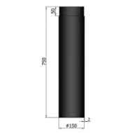 Røykrør rett 75 cm Ø150mm svart metallic