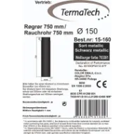 Røykrør rett 75 cm Ø150mm svart metallic