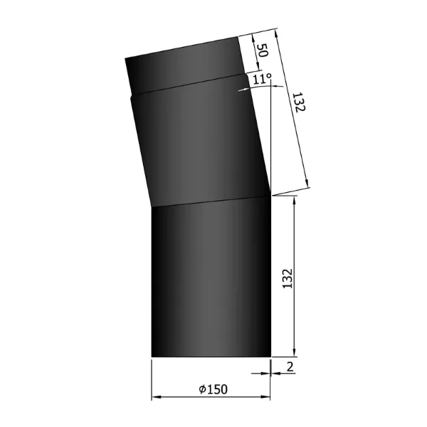 Røykrør bend 11° Ø150mm svart metallic