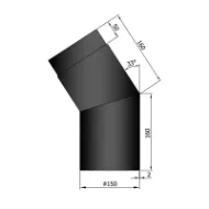 Røykrør bend 33° Ø150mm svart metallic