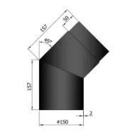 Røykrør bend 45° Ø150mm svart metallic