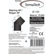 Røykrør bend 45° Ø150mm svart metallic