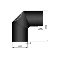 Røykrør bend 3-delt 90° med luke Ø150mm svart metallic