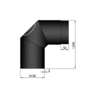 Røykrør bend kort 3-delt 90° med luke Ø150mm svart metallic