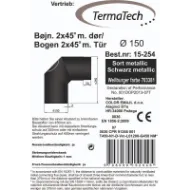 Røykrør bend kort 3-delt 90° med luke Ø150mm svart metallic