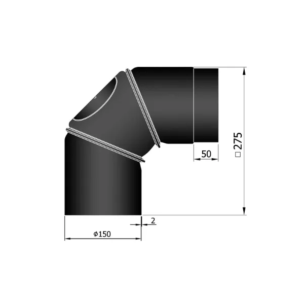 Røykrør bend justerbar 0-90° 3-delt Ø150mm svart metallic