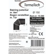 Røykrør bend justerbar 0-90° 3-delt Ø150mm svart metallic