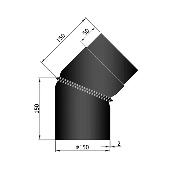 Røykrør bend justerbar 0-45° 2-delt Ø150mm svart metallic