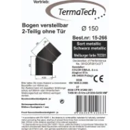 Røykrør bend justerbar 0-45° 2-delt Ø150mm svart metallic