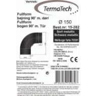 Røykrør bend 90° helbøyd 32x32 cm Ø150mm svart metallic