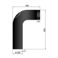Røykrør bend 90° helbøyd 60x40 cm Ø150mm svart metallic