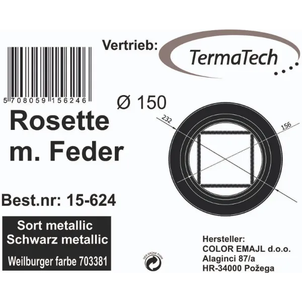Pyntering for Ø150mm røykrør svart metallic