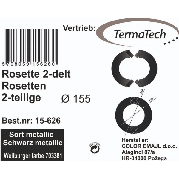Pyntering 2-delt for Ø150mm røykrør svart metallic