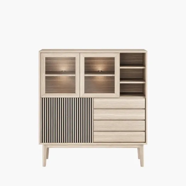 Casø Broholm Highboard med lamelldører 124x133x40 cm Hvitoljet Eik