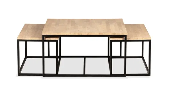 Kungälv sofabord 90 x 90 x H48 + 2 stk 85 x 44 x H42 cm