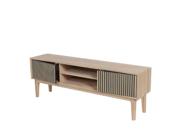 Casø Broholm XL TV-benk med lamelldører 160x55x35 cm Hvitoljet Eik