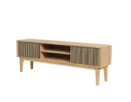 Casø Broholm XL TV-benk med lamelldører 160x55x35 cm Hvitoljet Eik