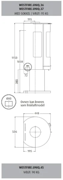 Westfire Uniq 37 søyle m/tilluft