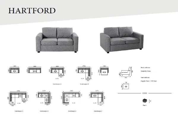 Hartford Hjørnesofa med sjeselong og endeavslutning